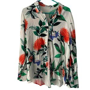 NWT White Blouse with Colorful Florals, Made in Denmark by Minimum